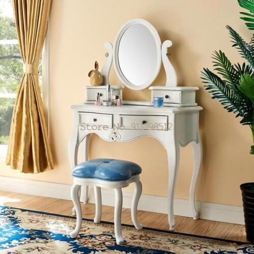 Solid wood makeup stool home European style dressing stool small stool American bedroom dressing table stool white modern minima