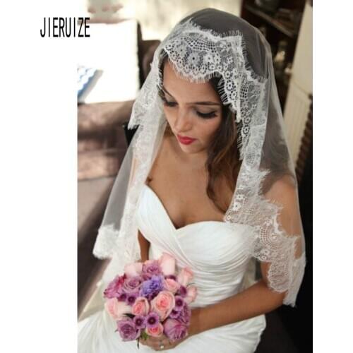 JIERUIZE Latest Lace Edge Wedding Veils White Ivory One Layer Cathedral Long Bridal Veil Accessories Veu De Noiva