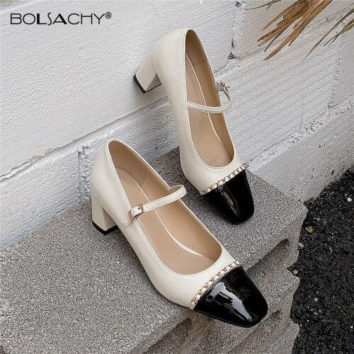 Spring Shoes Women Ankle strap Slingbacks Shoes High Heels PU Leather Thick High Heels Chain Mixed Colors Ladies Dress Pumps