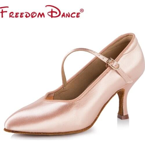 Pearl Powder Closed Toe Ballroom Shoes Latin Dance Shoes for Women Optional Heels Waltz Tango Foxtrot Quick Step Dance Shoes