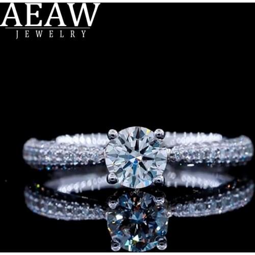Solid 18K White Gold 0.5ct 5mm Round Cut Engagement & Wedding Moissanite Diamond Ring for Women