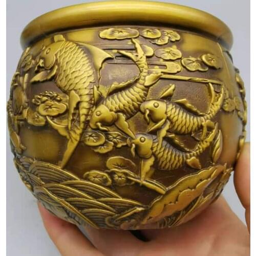 Copper cylinder There are fish every year, Household geomancy Zhaocai, copper tank