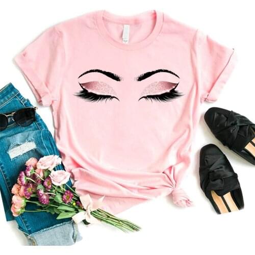 Women Eyelash Pink Art T shirt Girl Camiseta Maquillaje Koszulki Makeup Hipster Graphic Tshirt Female Tumblr T-shirt,Drop Ship
