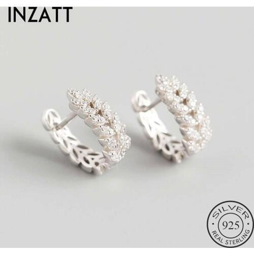 INZATT Real 925 Sterling Silver Zircon Leaves Round Hoop Earrings For Fashion Women Party Cute Fine Jewelry Accessories Gift