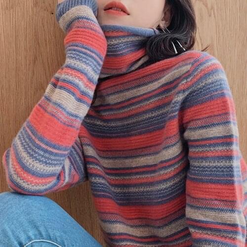 Turtleneck Cotton Sweater women jumper 2021 autumn winter stripe jersey mujer sweter robe pull femme hiver pullover sweater