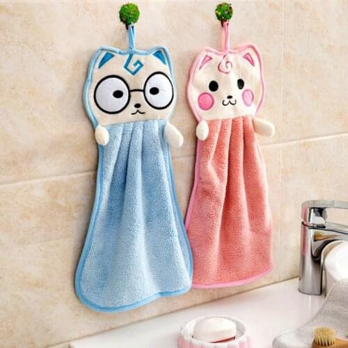 1PCS Cute Hanging Hand Towels Kitchen Toilet Bathroom Absorbent Rags Creative Coral Fleece Towel Wholesale