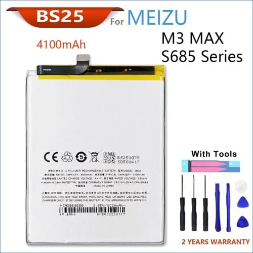 100% Genuine BS25 New Battery For Meizu M3 Max S685Q S685H 4000mAh Mobile Phone High Quality Batteries With Gifts Tools