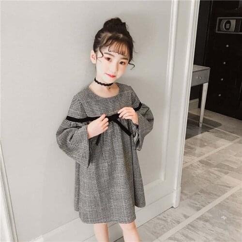 2019 New Girls Dress New Spring Autumn Girls Clothes Fashion Plaid Design Princess Dress for Girl Kids Party Dress