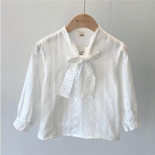 2020 Baby Girls Cutout Cotton white soild full Shirts Cute Children kids Blouse Clothes