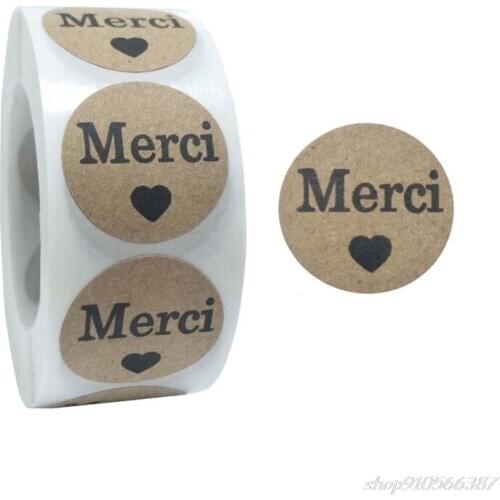 500pcs Kraft Merci French labels Stickers Handmade Package Envelope Seal Label Scrapbooking Stationery Sticker O21 20 Dropship