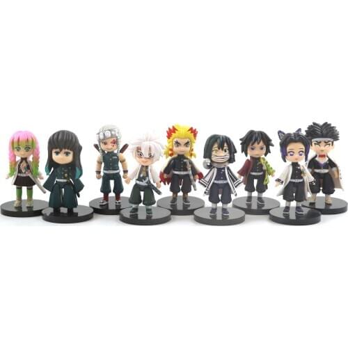 9pcs/set Demon Slayer Kamado Tanjirou Agatsuma Zenitsu Tsuyuri Kanawo Home Decor Doll Model toys Gift