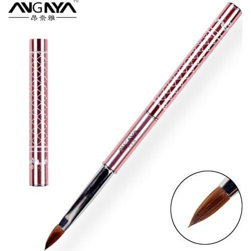 ANGNYA NEW 1Pcs Size 6# Pink Metal Handle Nail Brush Nail Tools Pure Acrylic Kolinsky Sable Brushes