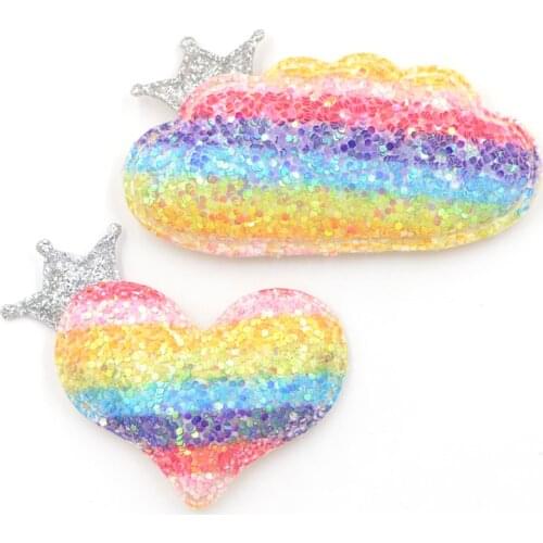 Slap-up Glitter Iridescence Sequin Padded Patches Crown Stick on Heart/Clouds Appliques for Diy Hair Clip Jewerly Accessory F27