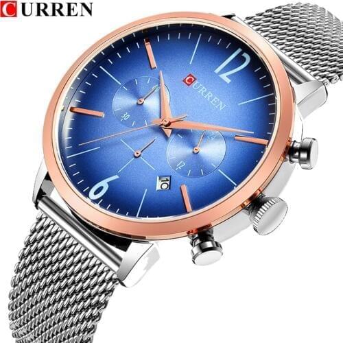 CURREN New Men Fashion Chronograph Quartz Watch Mens Creative Dial Sport Watches Male Mesh Steel Band Clock Relogio Masculino