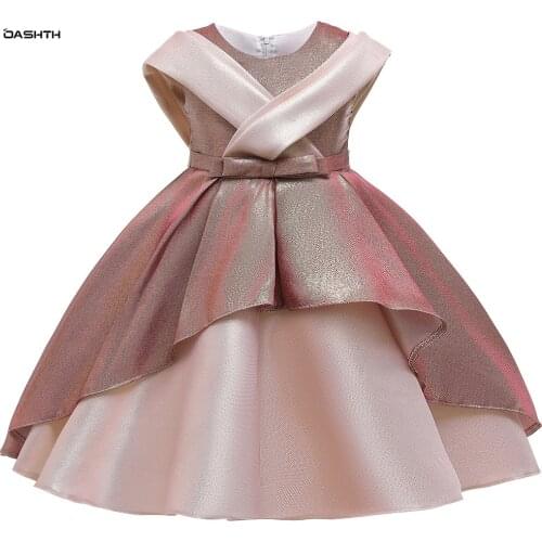 OASHTH Childrens clothing new childrens dress princess dress girls two-wear splicing tutu skirt gold silk cloth costumes