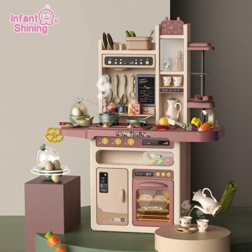 Infant Shining 93cm Kids Kitchen Toys 65pcs Pretend Play Simulation Kitchen Childrens Cooking Toys 2-4 Years Kitchen Toys Set
