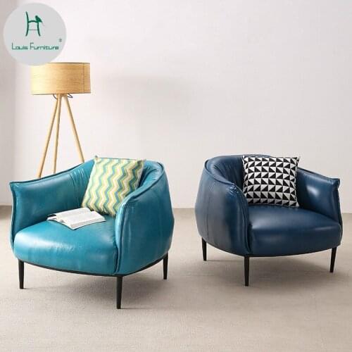 Louis Fashion Nordic Single Leather Sofa Chair Bedroom Leisure Living Room Coffee Designer Modern Minimalist American Tiger