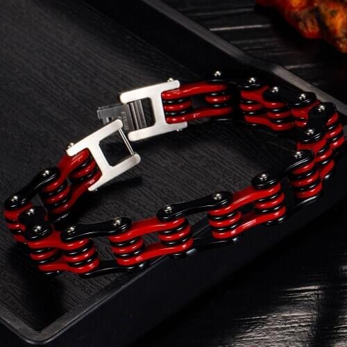 Hiphop Mens Bicycle Chain Bracelet Men Red Stainless Steel Motorcycle Chain Man Bracelets 2020 Wholesale Jewellery Dropshipping