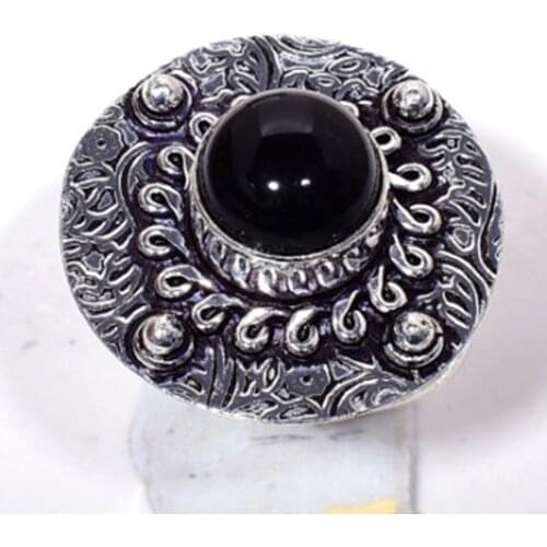 Genuine Black Onyx Ring Silver Overlay over Copper , Hand Made Women Jewelry gift