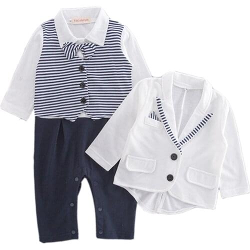 Formal Littler Boys Romper Set Cotton Long-Sleeve Clothes for Newborn Baby Coat + Jumper 2 Pieces Outfit 0-24 Months