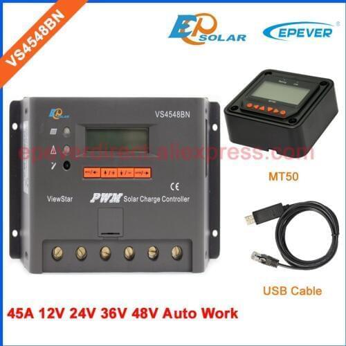 Solar PV power panel system controller EPSolar VS4548BN 45A 45amp USB cable and MT50 remote meter EPEVER