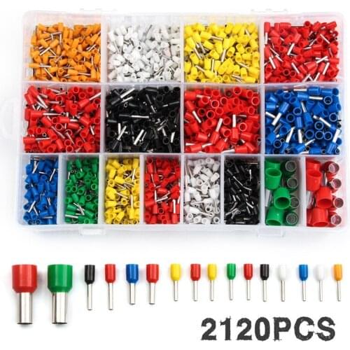 2120 PCS Mixed-size Electric Wire Crimp Connectors Ferrules Kit Insulated Cord Pin End Terminals Assorted set For 22-5 AWG