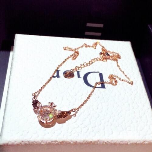 New Womens Korean Jewelry Solid 925 Sterling Silver Necklace Glittering Zircon Temperament Wing Pendant Necklace Necklace Gift