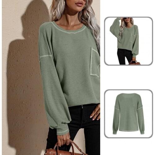 Front Patch Pocket Autumn Solid Color Long Sleeve Sweater for Office