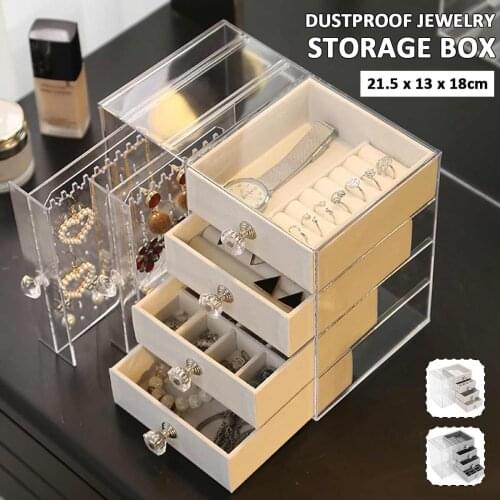 Acrylic Transparent Jewelry Boxes Organizers Earrings Display Stand Storage Box Flocking Drawers Earrings Cosmetic Organizer