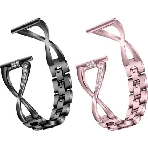 For Fitbit Versa3/Sense Smart Watch X-Shape Band Steel Strap Metal Diamond-Studded Watch Strap