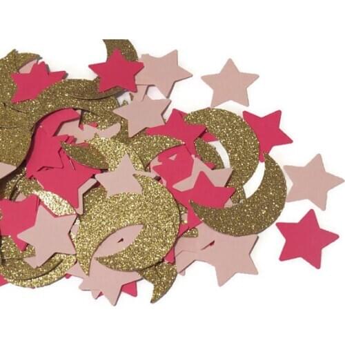Pink gold moons and stars Glitter Confettis Table Scatter ocean beach wedding baby bridal shower bachelorette party cards