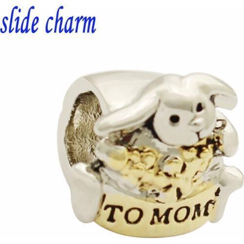 Slide charm Free shipping Mothers Day gift to my mother rabbit new listing amulet charm beads fit Pandora bracelet