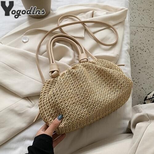 Straw Woven Cloud Bags For Women 2021 Summer PU Leathe Handbags Shoulder Bag Summer Holiday Beach Crossbody Bag Female