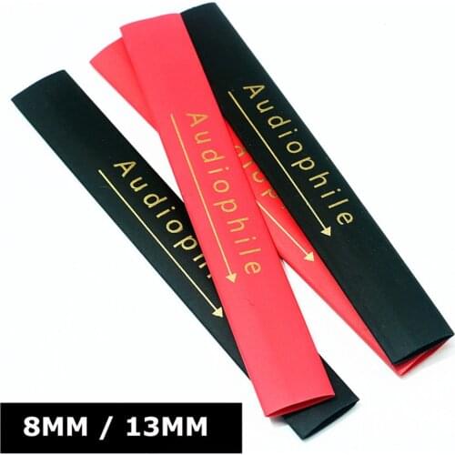 20pcs 8mm 13mm diameter red black audio PVC code gold color printing logo arrows heat shrinkable silicone rubber tube DIY