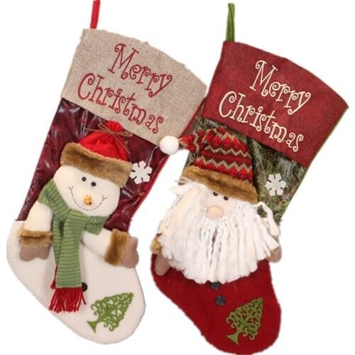 Creative Large Christmas Stockings Gifts Cloth Art Santa Socks Children Xmas Gift Bag Fireplace Tree Christmas Decoration Craft