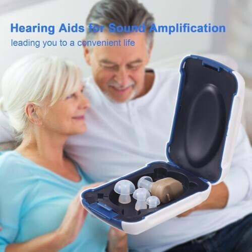 Sound Amplifier Hearing Aids with Storage Case Portable Battery Powered In Ear Hearing Enhancement Device for Adults Seniors