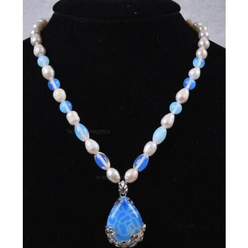 Jewelry Pearl Necklace Genuine White Akoya Cultured Pearl/Sri Lanka Moonstone pendant(28x35mm)necklace Noble style Free Shipping