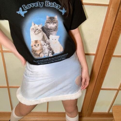 Women 2020 Cartoon Cute pet Cat and dog Summer Print Goth Lady T-shirts crop Top T Shirt Ladies Womens Female Tee T-Shirt y2k