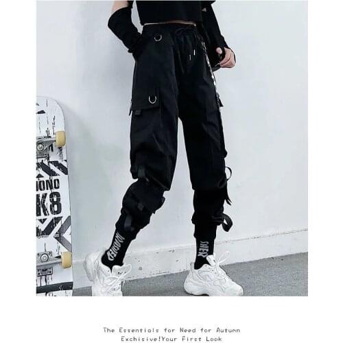 2021 Women Casual Joggers Black High Waist Loose Female Trousers Korean Style Ribbon Ladies Pants Dropshipping