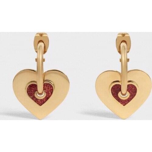 Vintage style fashion party gold color two heart earrings preclous famous brand sign jewelry for women