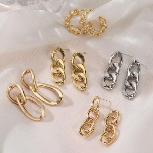 Fashion Gold Chain Earrings for Women Statement Geometric Gold Silver Color Dangle Drop Unusual Earring 2021 Trend Jewelry