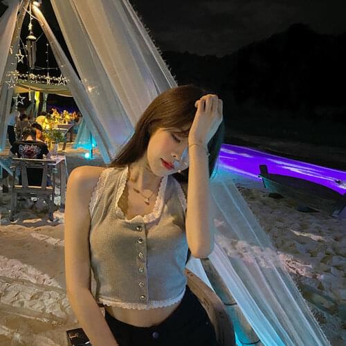 Women Corset Tops Lace Halter Spaghetti Straps Summer Knitted Top Tank Camis Crop Top For Women