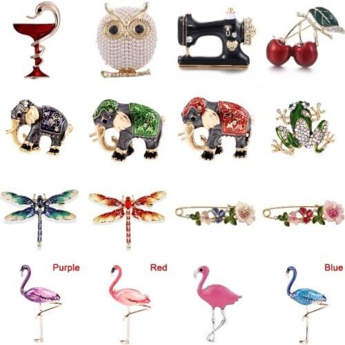 Animal Badge Jewelry Women Mens Brooch Clothes Accessories Owl Butterfly Dragonfly Frog Bird Brooch Collar Flamingo Pin Corsage