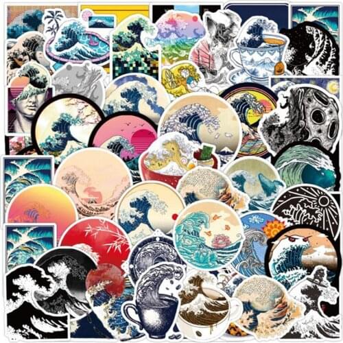 10/30/50PCS Beach Ocean Big Wave Cartoon Graffiti Guitar Car Skateboard Laptop Water Cup Waterproof Decorative Sticker Wholesale