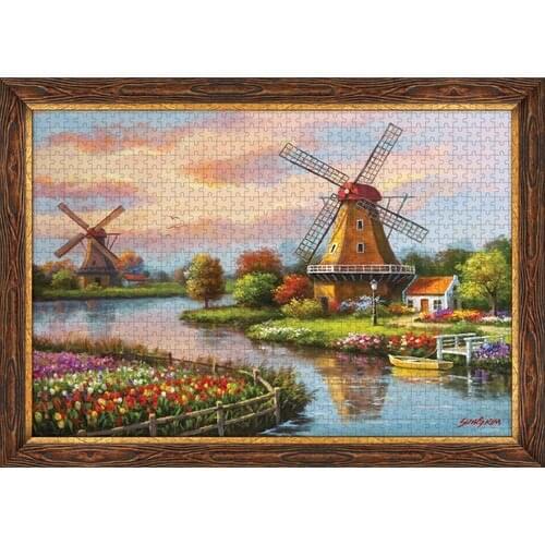 1000 piece Brown Framed Made Puzzle Windmill Değirmenl