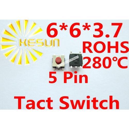 1000PCS SMT 6X6X3.7MM 5pin Tactile Tact Push Button Micro Switch Momentary ROHS