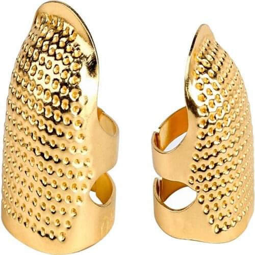 2 Pcs Sewing Thimble Finger Protector Adjustable Metal Bronze Sewing Thimble Rings and Leather Coin Thimble for Needlework