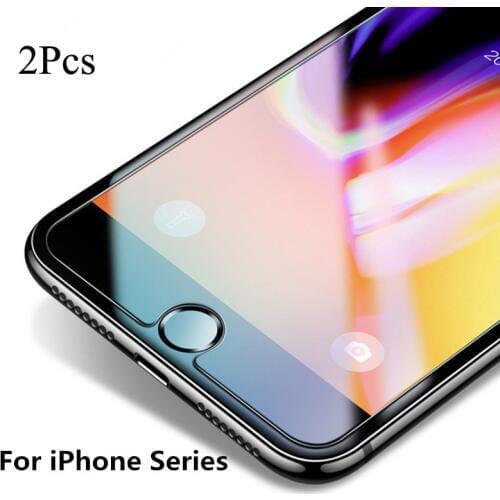 2Pcs Tempered Glass For iPhone 8 7 6 Plus SE Xs MAX Tough Protection Glass Film For iPhone X 5s 6s 7 8 Xr 5 SE Screen Protector