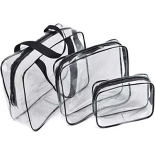 3PCS PVC transparent cosmetic bag female washing and tidying package waterproof travel storage bag Set