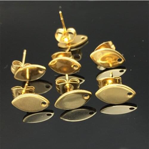 50PCS/Lot Oval&Round Shape Stainless Steel Earring Post Studs Gold Color W/Stoppers